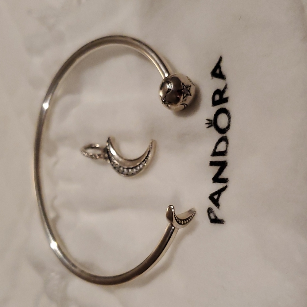 Pandora sterling silver moon and stars bracelet and moon pendant